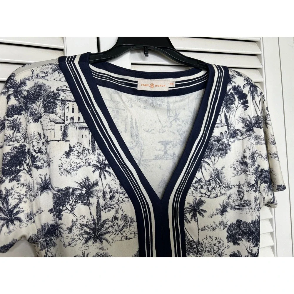 Tory Burch Toile De Jouy Grandmillennial Coastal Chic Mini Dress Navy White